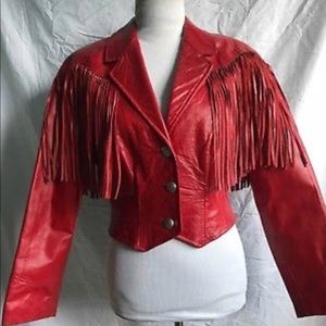 Vintage Red Fringe Jacket- Size Small